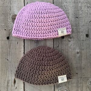Handmade Kids Crochet Beanie - Pink and Brown